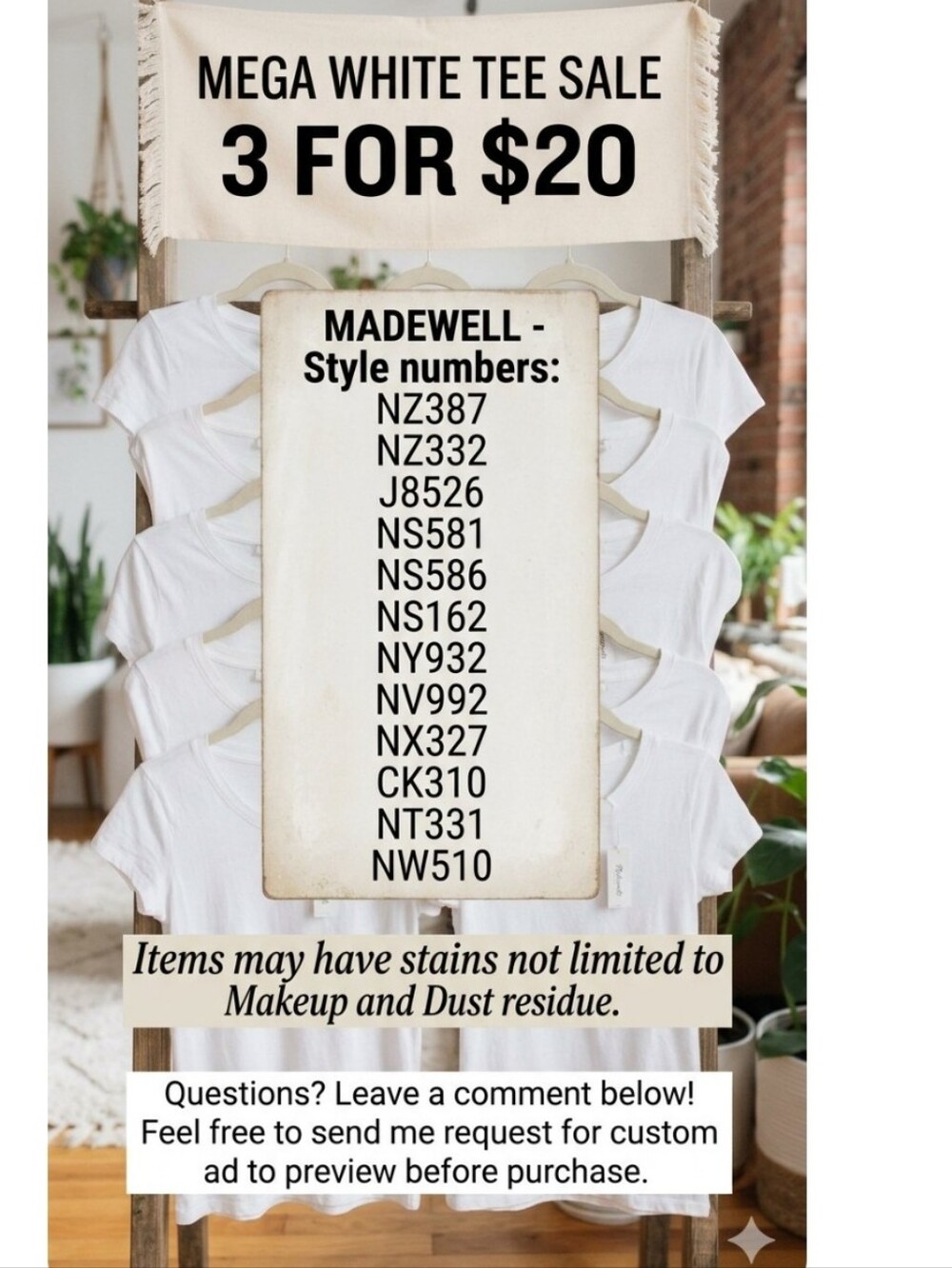 New 3 For $20 Random Bundle Madewell white short-sleeve crewneck tee Tank Shell